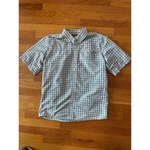 Eddie Bauer Plaid Short Sleeve Button Up Shirt Men's Medium Green Blue White